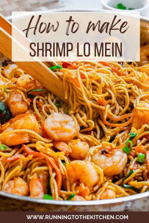 Enjoy the taste of takeout at home with this easy to make shrimp lo mein recipe. Surprisingly easy to throw together and packed with flavor, this is a Chinese noodle dish that's restaurant-quality! Low Mein Recipe, Shrimp Lo Mein Recipe Easy, Lo Mien, Shrimp Noodles Recipes, Shrimp Lo Mein Recipe, Veggies And Noodles, Takeout At Home, Shrimp Lo Mein, Chinese Noodle Dishes