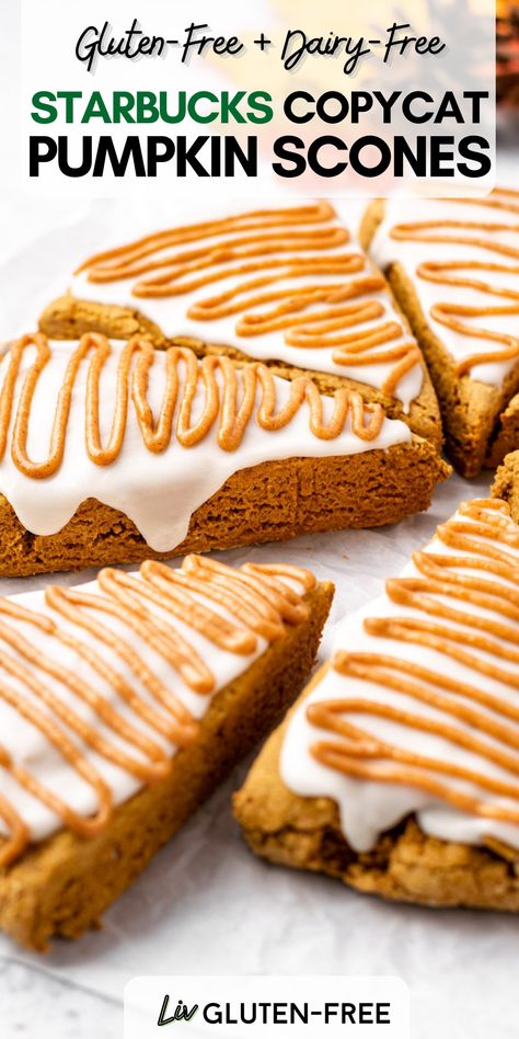 Pumpkin Scones Starbucks, Dairy Free Starbucks, Pumpkin Scones Recipe, Gluten Free Halloween, Gluten Free Scones, Dairy Free Pumpkin, Pumpkin Scones, Starbucks Copycat, Gf Desserts