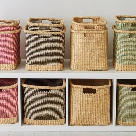 Square Handwoven Storage Baskets Transitional Scandinavian, Basket Storage Ideas, Drawer Bench, Storage Basket Ideas, Storage Baskets Bedroom, Attic Storage Ideas, Ikea Cubes, Jute Twine Crafts, Room With Color