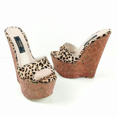 Funky Heels, Leopard High Heels, Leopard Print Wedges, Heel Wedges, Straps Sandals, Mules Heels, Wedge Mules, Dr Shoes, Heels Wedge