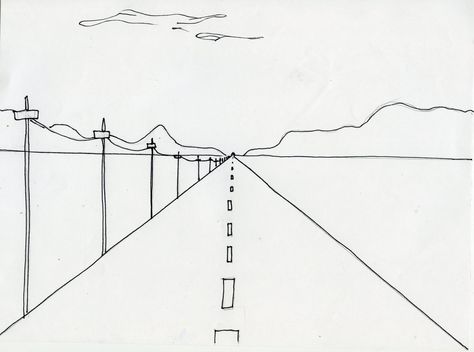 A simple illustration of one point perspective and the vanishing point. Vanishing Point Drawing, Cc Drawing, One Point Perspective Drawing, 1 Point Perspective Drawing, Point Drawing, 1 Point Perspective, Isometric Drawing, Perspective Drawing Lessons, One Point Perspective