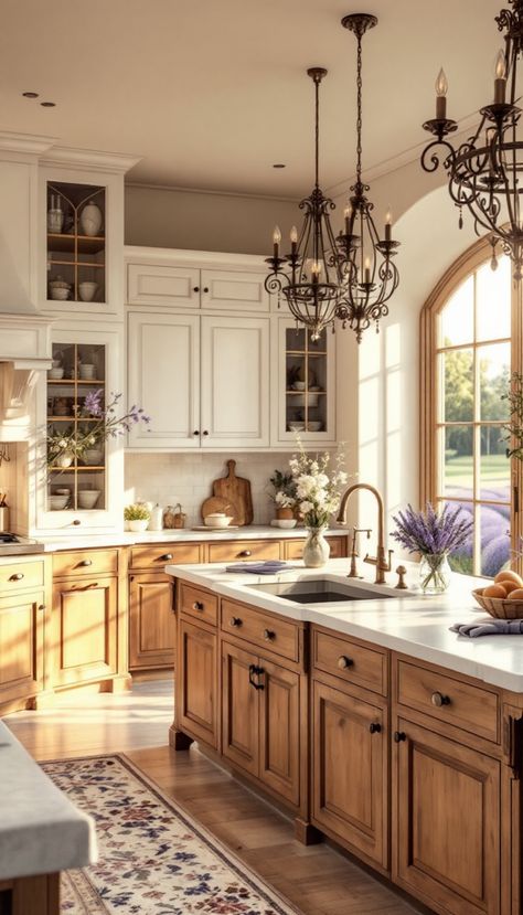 Immerse in the warmth and timeless beauty of a rustic farmhouse kitchen in the French countryside, designed to captivate hearts on Pinterest. Country Cottage Kitchen Cabinets, Old English Farmhouse Kitchen, Beautiful Rustic Kitchens, Kitchen Asthetic Picture, French Country Home Design, Country Theme Kitchen, Magnolia Kitchen Decor, Rustic Home Aesthetic, Country Kitchen Ideas Farmhouse Style