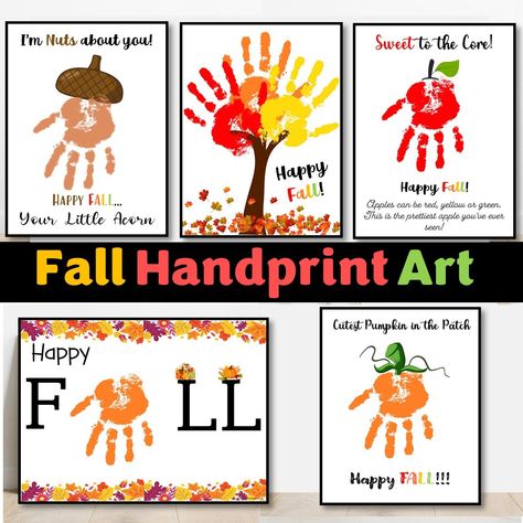 Fall Keepsake Art, Fall Crafts for Kids, Fall Greeting Cards and Handprint Art. This Fall handprint pack has 4 different handprint art templates! This Fall… Fall Hand Print Crafts For Toddlers, Fall Art Projects For Toddlers Easy, Fall Art For Infants And Toddlers, Diversity Art For Toddlers, Fall Toddler Handprint Art, Fall And Leaves Preschool Activities, Handprint Leaf Craft, Handprint Animal Crafts, Hand Paint Crafts For Kids