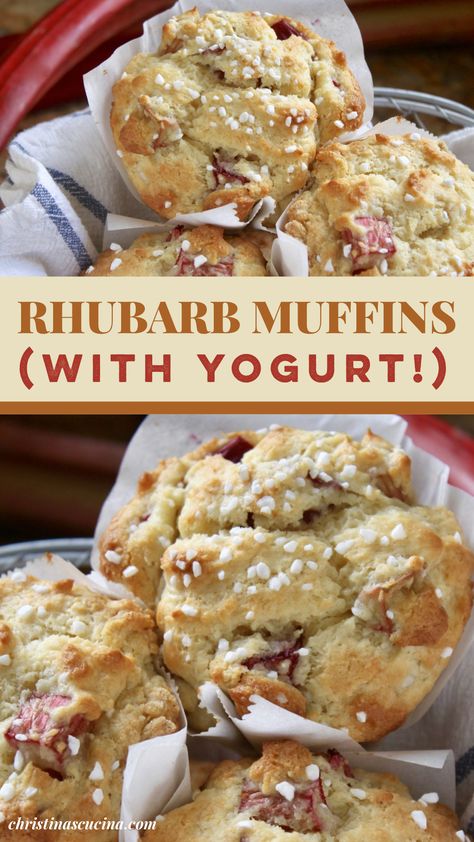 Rhubarb Greek Yogurt Muffins, Baked Rhubarb Fritters, Healthy Rhubarb Recipe, Light Rhubarb Recipes, Zucchini And Rhubarb Recipes, Low Carb Rhubarb Muffins, Strawberry Rhubarb Muffins Healthy, Ideas For Rhubarb, High Protein Rhubarb Recipes