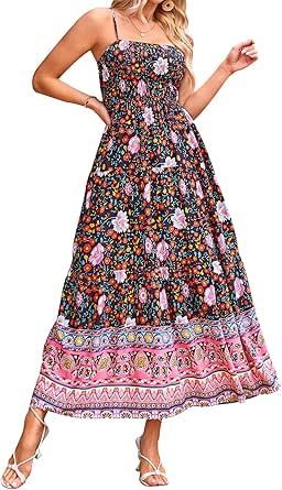 CFLONGE Summer Dresses for Women 2024 Beach Sleeveless Vintage Floral Boho Dress Adjustable Strap Long Sun Dress with Pockets Bohemian Floral Dress, Terry Cloth Dress, Bohemian Summer Dresses, Vintage Summer Dresses, Dress Flowy, Vintage Floral Dress, Boho Floral Dress, Sleeveless Dress Summer, Fairy Dress