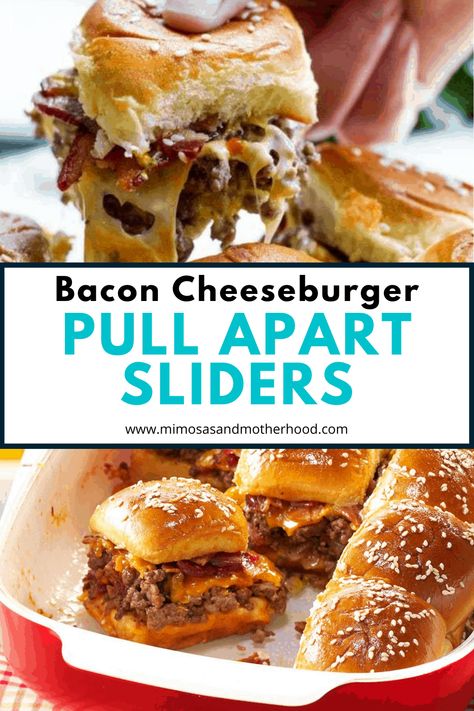 Cheeseburger Pull Apart Bread, Pull Apart Burger Sliders, Pull Apart Cheeseburger Sliders, Toddler Approved Meals, Toddler Approved Dinners, Bacon Cheeseburger Sliders, Toddler Dinners, Pull Apart Sliders, Sliders Recipes Hawaiian Rolls