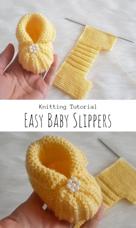 Knit Easy Baby Slippers Baby Knitting Free, Easy Baby Knitting Patterns, Baby Booties Free Pattern, Beautiful Slippers, Crochet Baby Booties Pattern, Knitted Slippers Pattern, Baby Booties Knitting Pattern, Knit Baby Booties, Easy Knit