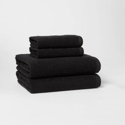 Black Hand Towels, Black House Accessories, Black Bath Towels, Black Towels Bathroom, Black Bathroom Towels, Bathroom Wishlist, Goth Bathroom, Dorm Wishlist, Bath Routine