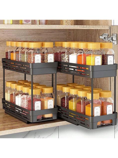 1pc Multi-Functional Seasoning Jar Spice Bottle Storage Rack, Double-Layer Pull-Out Plastic Condiment Shelf, Suitable For Kitchen Cabinet StorageI discovered amazing products on SHEIN.com, come check them out! Spice Rack Organization, Pull Out Spice Rack, Cabinet Spice Rack, Upper Kitchen Cabinets, Cabinet Organizers, Narrow Cabinet, Kitchen Storage Hacks, Spice Rack Organiser, Pull Out Shelves