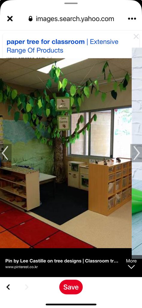 Tree House Classroom Theme, Magic Tree House Classroom Theme, Tree House Classroom, One Year Old Classroom Setup Daycare, Paper Branches, Leave Garland, Class Tree, Forest Classroom, Reading Corner Classroom