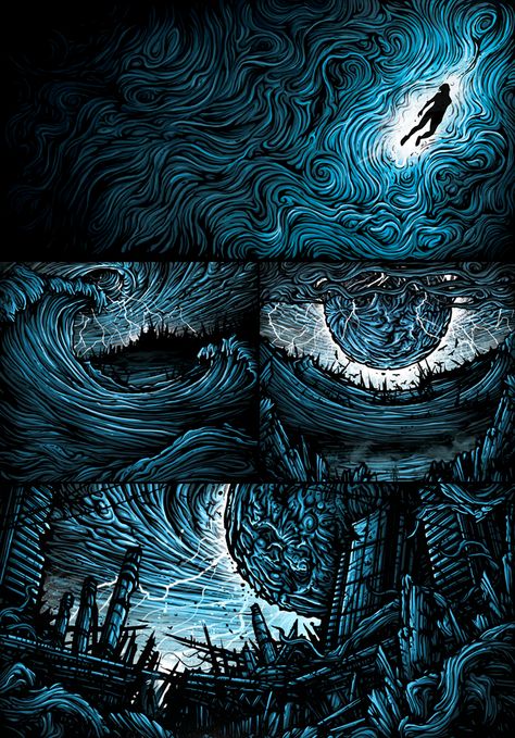 Parkway Drive Tattoo, Dark Ocean Tattoo Design, Deep Ocean Drawing, Psychadelic Art Dark, Trippy Road Art, Trippy Ocean Art, Dan Mumford, Parkway Drive, Rock Punk