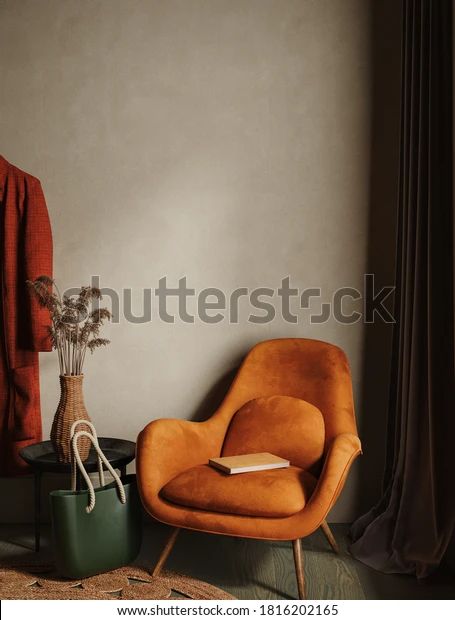 Home Interior Modern Dark Living Room Stock Illustration 1816202165 Orange Armchair, Armchair Bedroom, Art Deco Wall Art, Dark Living Rooms, Amedeo Modigliani, Above Bed Decor, Bedroom Chair, Rustic Bedroom, Wooden Art