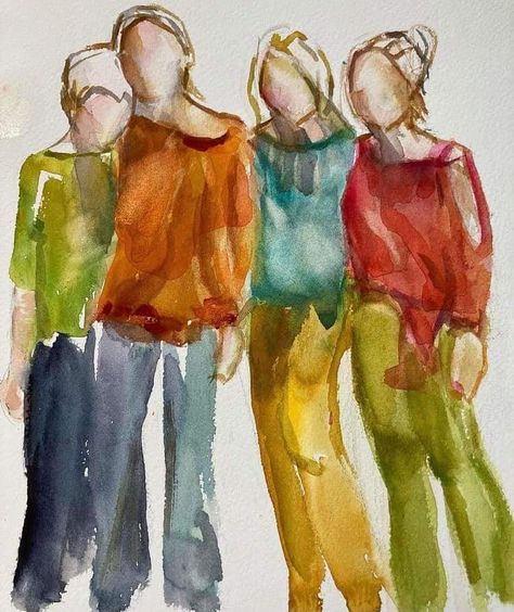 Best Friends Watercolor Paintings, Watercolor People Simple, People Watercolor, Basic Watercolor, Watercolor Paintings For Beginners, Diy Watercolor Painting, Watercolour Inspiration, Watercolor Paintings Easy, Figure Sketching