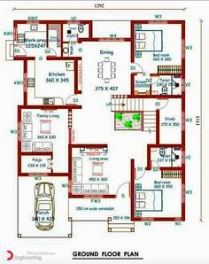 Budget House Plans, 2bhk House Plan, Bungalow Floor Plans, Indian House Plans, Free House Plans, Courtyard House Plans, 4 Bedroom House Plans, Three Bedroom House, Duplex House Plans