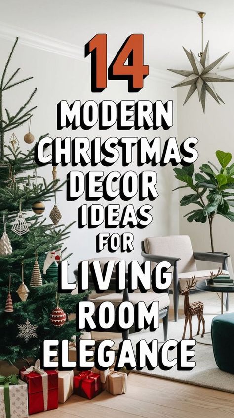 Modern Christmas Living Room Decor, Modern Chic Christmas Decor, Contemporary Christmas Decor Ideas, Simple Christmas Decorations Living Room, Modern Christmas Living Room, Contemporary Christmas Decor, Felt Garlands, Christmas Lounge, Christmas Living Room Decor Ideas