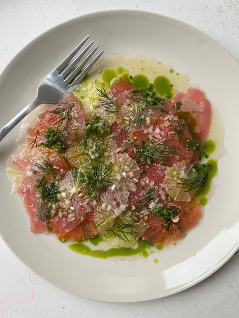 Crudo Recipe, Tuna Crudo, Tuna Sashimi, Fresh Tuna, Yellowfin Tuna, The Dinner, Summer Dinner, Fish Dishes, Food Presentation