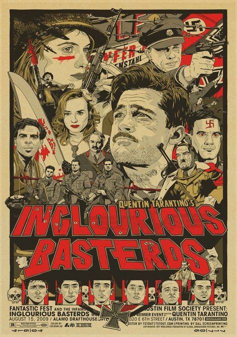 Quentin Tarantino Poster, Tarantino Movies Posters, Inglourious Basterds Poster, Quentin Tarantino Movies, Inglourious Basterds, Poster Paint, Christoph Waltz, Reservoir Dogs, Classic Movie Posters