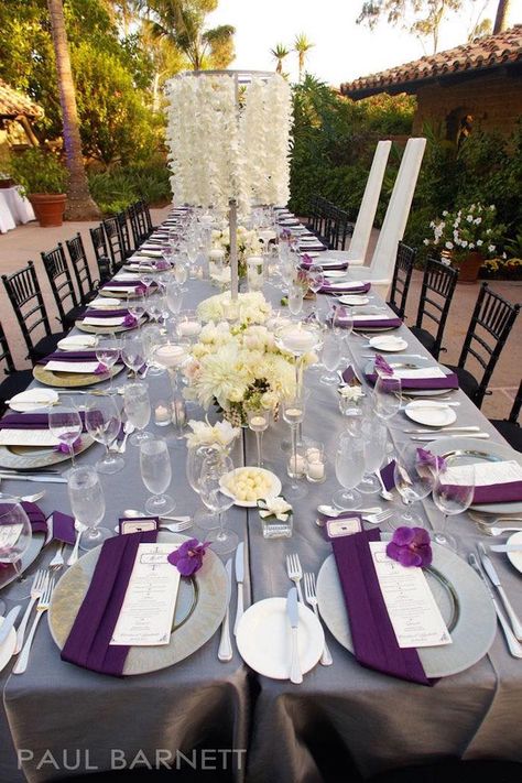 Gorgeous wedding reception; Featured Photographer: Paul Barnett Photography Wedding Reception Table Decorations, Reception Table Decorations, Tafel Decor, Wedding Centerpieces Diy, Wedding Reception Tables, Wedding Table Decorations, Long Table, Gray Weddings, Lavender Wedding