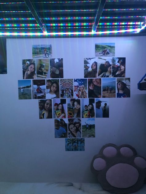 Hearts Made Out Of Pictures, Heart Wall Of Pictures, Photo Wall Collage Layout Ideas, Heart Shape Picture Collage, Heart Shape With Pictures, Pictures In Heart Shape On Wall, Pictures Heart Shape Wall Art, Diy Heart Picture Collage, Heart Wall Decor With Pictures