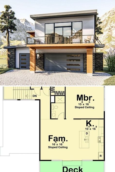 Small House Layout 2 Bed Carriage House Plans, Modern Carriage House Plans, Modern Garage With Apartment Above, Tiny House With Garage Floor Plans, L House Plans 2 Floor, Garage Apartment Floor Plans 1 Bedroom, Small 2 Floor House, Adu Addition, Carriage House Plans Garage Apartments