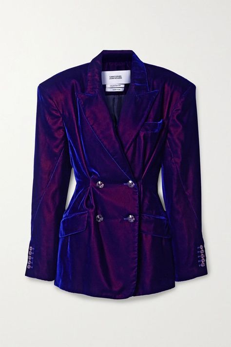 Red Velvet Jacket, Christopher John Rogers, Bottega Veneta Clutch, Crystal Buttons, Velvet Blazer, Matching Pants, Velvet Jacket, Purple Fashion, Looks Style