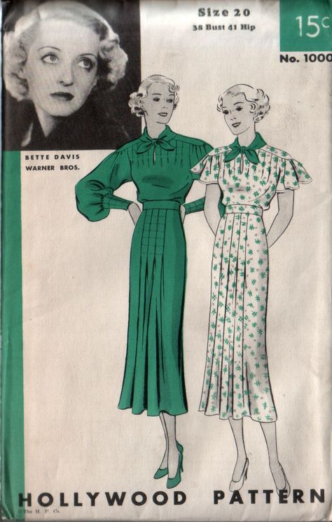 Hollywood 1000 - Bette Davis One Piece Frock, 1930s Hollywood, Vintage Fashion 1930s, Pleats Dress, 30s Fashion, Vintage Dress Patterns, Bette Davis, Century Clothing, 1930s Fashion