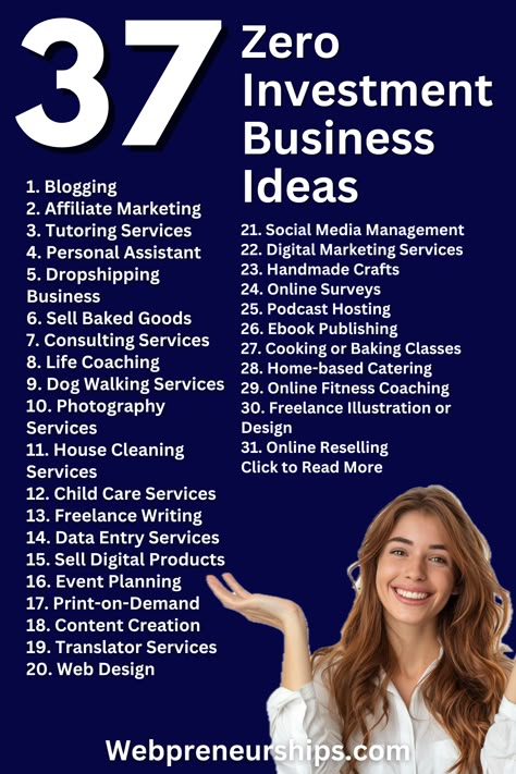 No capital? No problem! Explore these 37 business ideas that require zero investment to get started. Perfect for anyone looking to make their entrepreneurial debut. #BusinessIdeas #SmallBusiness #ZeroInvestmentBusinessIdeas Zero Investment Business, Zero Investment Business Ideas, No Investment Business Ideas, Idea For Small Business, Digital Business Ideas, Writing Freelance, Low Cost Business, Side Hustles From Home, Side Hustle Ideas At Home