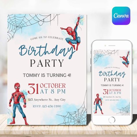 Spider Man Invitation Birthday Party Invite Spidey Birthday Invite Web Editable Template Instant Download Digital - Etsy Spider Man Birthday Invitations, Spiderman Invitations, Events Background, Spiderman Birthday Party Invitations, Spidey Birthday, Spiderman Birthday Invitations, Spider Man Birthday, Spiderman Invitation, Third Birthday Invitations