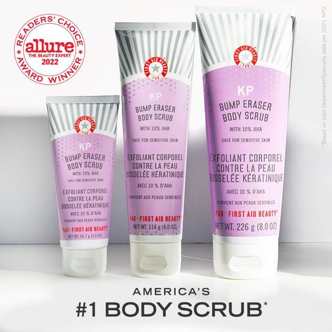 Shop First Aid Beauty’s KP Bump Eraser Body Scrub with 10% AHA at Sephora. This body scrub exfoliates to reveal healthier-looking skin. Bump Eraser Body Scrub, Kp Bump Eraser, Bump Eraser, Ultra Repair Cream, Pure Skin, Beauty Ad, Licorice Root Extract, First Aid Beauty, Beauty Boutique