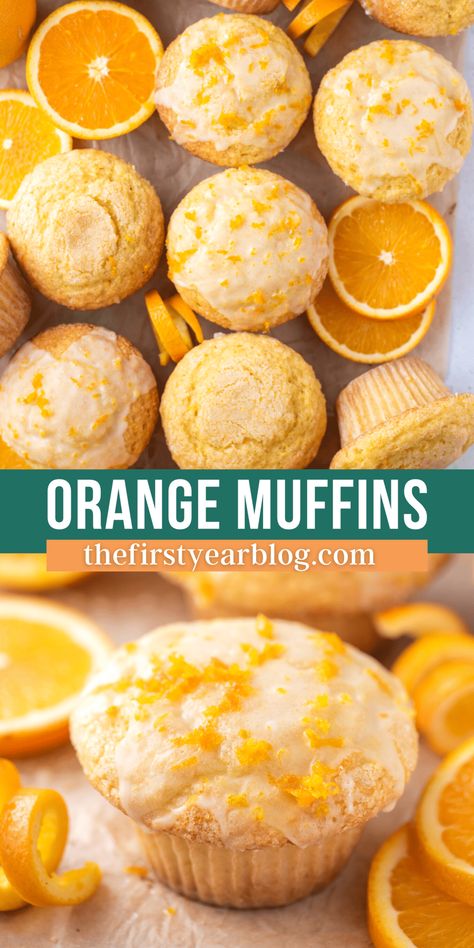 These bakery style orange muffins are bursting with citrus flavor! These moist muffins use fresh orange juice and orange zest for big orange flavor. American Recipes, Buttermilk Muffins, Orange Muffins, Fresh Orange Juice, Orange Glaze, High Fat Foods, Fresh Orange, Dessert Sauces, Orange Zest