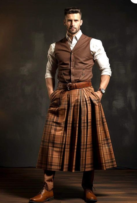 Men In Dresses Aesthetic, Kilt Outfit Men, Mens Skirt, Male Styling, Men In Dresses, Men's Skirts, Kilted Men, Elegant Witch, Kilt Pattern