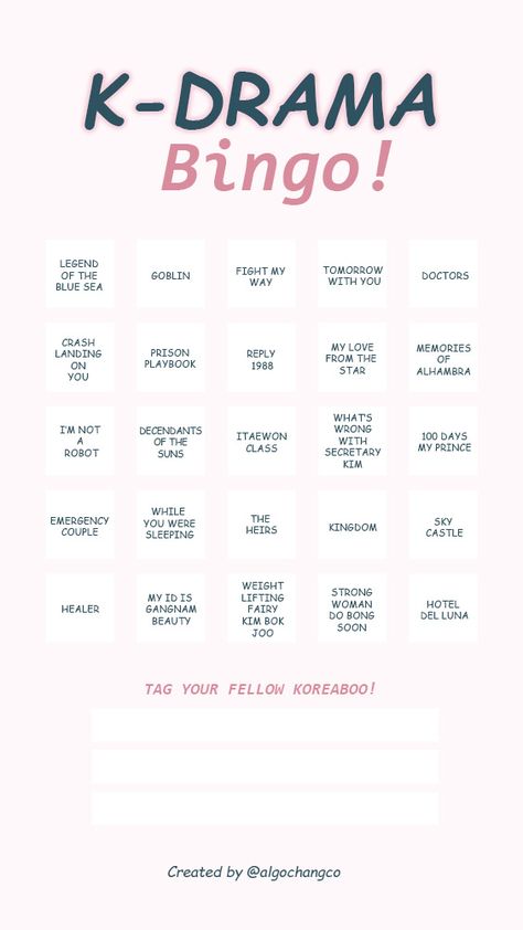 Kdrama bingo instagram stories Kdrama List Challenge, Funny Kdrama List, Kdrama Watch List, Kdrama Challenge, Kdrama Bingo, Kdrama Checklist, W Kdrama, Gu Family Books, Bingo Template