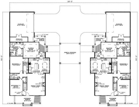 Multigenerational House Plans, Multigenerational House, 4 Car Garage, Duplex Floor Plans, Co Housing, Duplex Plans, In-law Apartment, Duplex House Plans, Farmhouse Style House Plans