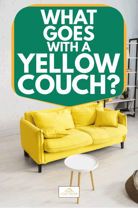 What Goes With A Yellow Couch? Yellow Armchair Living Room, Living Toom Ideas, Yellow Couch Living Room Ideas, Retro Lounge Chairs, White Walls Living Room, Yellow Couch, Yellow Armchair, Marble Interior, Yellow Sofa