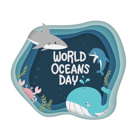 Subscription Box Design, World Ocean Day, Marine Day, World Oceans Day, Ocean Projects, Cut Paper Illustration, Beach Clean Up, 달력 디자인, Mom Tattoo Designs