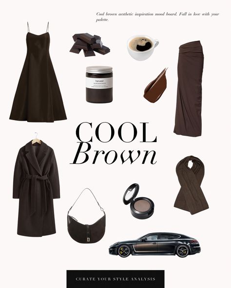 Cool brown inspiration as requested 🖤 . #coloranalysis #colouranalysis #coloranalyst #winterpalette #summerpalette Autumn Vs Winter Color Palette, Cool Winter Color Palette Outfits Fashion Styles, Cool Brown Outfit, True Summer Browns, Soft Classic Deep Winter, Summer Brown Outfits, Cool Tone Clothes, Deep Winter Outfits Inspiration, Dark Brown Outfit