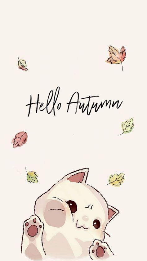 Autumn cat wallpaper Fall Kitty Wallpaper, November Cat Wallpaper, Kawaii Fall Wallpaper Aesthetic, Thanksgiving Anime Wallpaper, Cat Thanksgiving Wallpaper, Cat Autumn Wallpaper, Girly Autumn Wallpaper, Fall Cats Wallpaper, Thanksgiving Cat Wallpaper