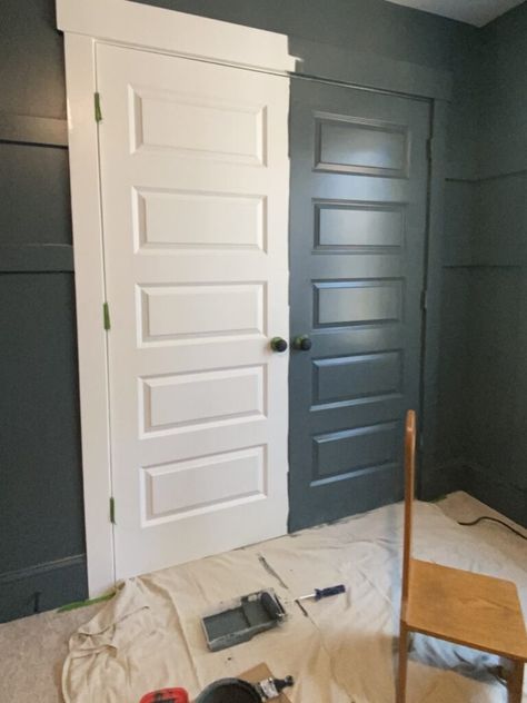 Behr Brooklyn Paint Wall Colors, Behr Thermal Paint Color Bedroom, Closet Doors Painted Same Color As Walls, Behr Nypd Paint, Behr Brooklyn Paint, Painting Closet Doors Same Color As Wall, Doors Painted Same Color As Walls, Behr Brooklyn, Painted Closet Doors