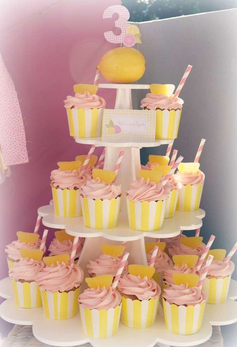 Lemon First Birthday Cookies, Lemonade Theme Cake, Lemonade Themed Baby Shower Ideas, Pink Lemonade Birthday Cake, Pink Lemonade Smash Cake, Sunshine Lemonade 1st Birthdays, Lemonade 1st Birthday Party Girl, Pink And Yellow Cupcakes, Pink And Yellow Birthday Party