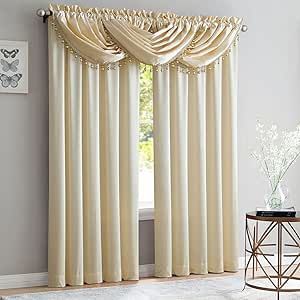 Satin Curtains, Waterfall Valance, Beige Curtains, Elegant Curtains, Stylish Curtains, Valance Window Treatments, Custom Drapes, Elegant Drapes, Window Drapes