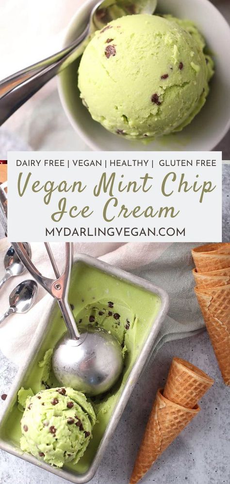 Vegan Frozen Dessert, Accidentally Vegan, Mint Chocolate Ice Cream, Vegan Ice Cream Recipe, Healthy Ice Cream Recipes, Nice Cream Recipe, Mint Chip Ice Cream, Banana Dessert Recipes, Plant Based Desserts