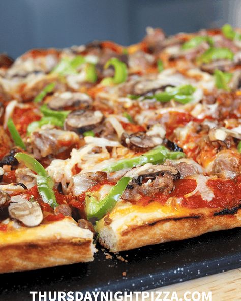 Grandma Pizza Recipe With Sausage, Pepper, Onion & Mushrooms Pepper And Onion Pizza, Sausage Pizza Recipes, Pepperoni And Sausage Pizza, Recipes Using Italian Sausage, Grandma Pizza, Pizza With Sausage, Sausage Pizza Recipe, Italian Sausage Pizza, Recipe With Sausage