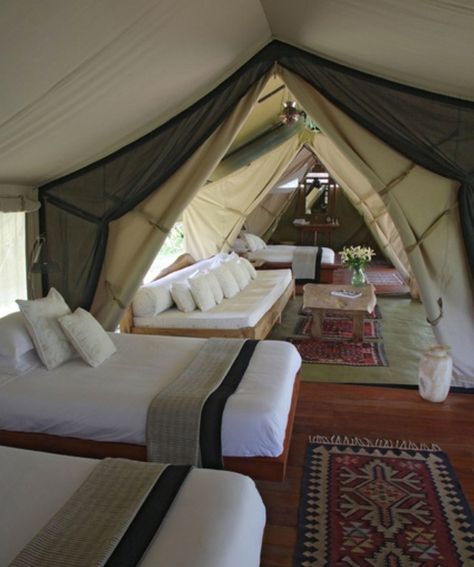 multi room tents | Now this is glamping...multi-room tent with exquisite furnishings! Yep ... Tenda Camping, Camping Snacks, Camping Vacation, Interior Design Minimalist, نباتات منزلية, Dekorasi Kamar Tidur, Luxury Camping, Camping Glamping, Camping Fun