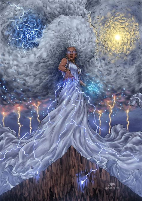 Weather Goddess, Sorceress Art, Storm Artwork, X Men Storm, Storm Xmen, Lightning Art, Storm Marvel, Ororo Munroe, Xmen Art