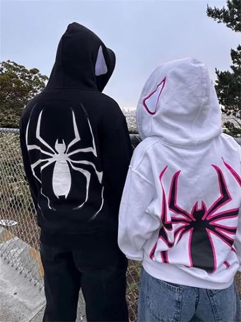 Asadovce Women Men Zip Up Y2k Oversized Hoodie Spider Graphic Full Zipper Sweatshirt Teen Girls Grunge Streetwear Jacket Mode Punk, Y2k Men, Grunge Vintage, Moda Punk, Moda Retro, Y2k Clothes, Streetwear Y2k, Matching Couple Outfits, Estilo Punk