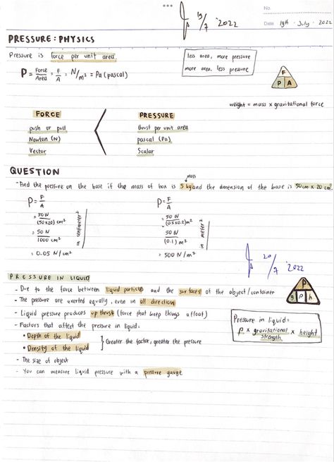 Force And Pressure Notes, Pressure Physics Notes, Class 9 Science Notes Physics, Pressure Notes Physics, Force And Pressure Class 8 Notes, Pressure Physics, Force And Pressure Class 8, Class 10 Science Notes Physics Electricity, Units And Dimensions Physics Notes