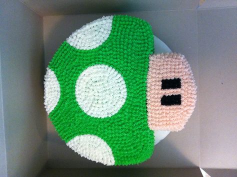 Mario Mushroom Cake! Jeremy 1+ cake! Can't wait to make this 1 Up Mushroom Cake, Super Mario Mushroom Cake, Mario Mushroom Cake, Toad Birthday Cake, Mario Car, Gamer Cake, Mario Bros Birthday Party Ideas, Mario Birthday Cake, Mario Bros Cake