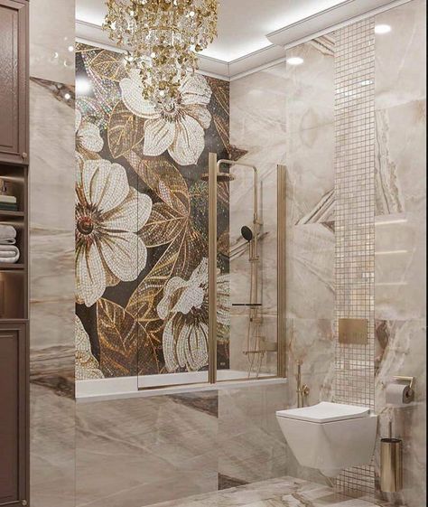 Mosaic Tile Bathroom Wall, Mosaic Shower Tile, Latest Bathroom Designs, Luxury Bathroom Tiles, Mosaic Bathroom Tile, Modern Bathroom Tile, Bathroom Shower Walls, Scandinavian Nursery, Mosaic Bathroom