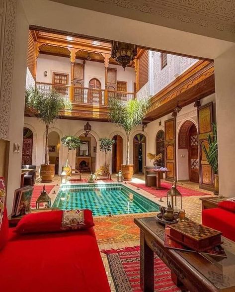 Marrakech Riad, Future Interior Design, Mediterranean Homes Exterior, Moroccan Riad, Tiny House Interior Design, Fantasy Rooms, Sims House Design, Places In The World, Tiny House Interior