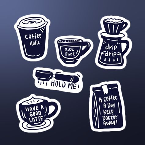 A coffee a day keeps the doctor way (or, I hope it does!) This sticker sheet features six hand-drawn designs with cute phrases themed around coffee! A perfect gift for the coffeeholic or barista in your life or a way to say thank you to anyone who's about to pull some long hours (teachers and bus drivers, we see you!) All stickers are hand-drawn and printed on glossy waterproof vinyl. Check out our linked shop for more fun and fresh designs! Sticker Cafe Design, Coffee Shop Gifts, Sayings About Coffee, Coffee Shop Sticker Design, Cafe Sticker Design, Funny Coffee Stickers, Barista Stickers, Coffee Shop Branding Design, Coffee Shop Stickers